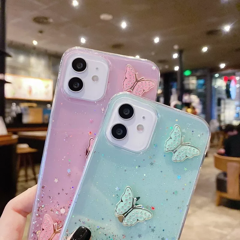 

Glitter Silicone Butterfly Diamond Case For OPPO A94 A74 A54 A55 A93 A73 A72 A53 A92 S A91 A8 A5 A9 A52 Reno 5 4 F Lite Cover