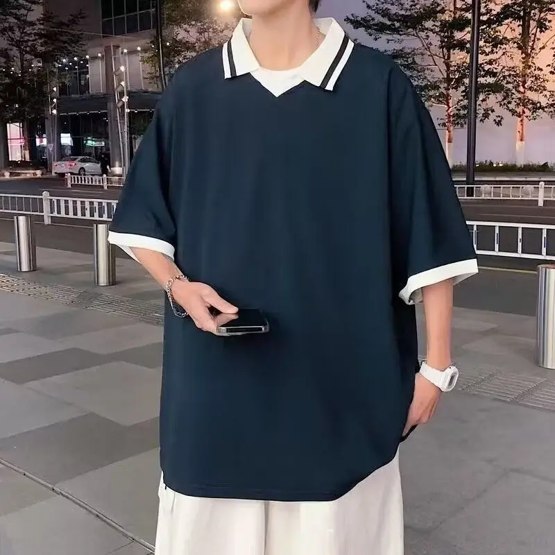 Летняя мужская футболка-поло с коротким рукавом сращенная хитовая цветная