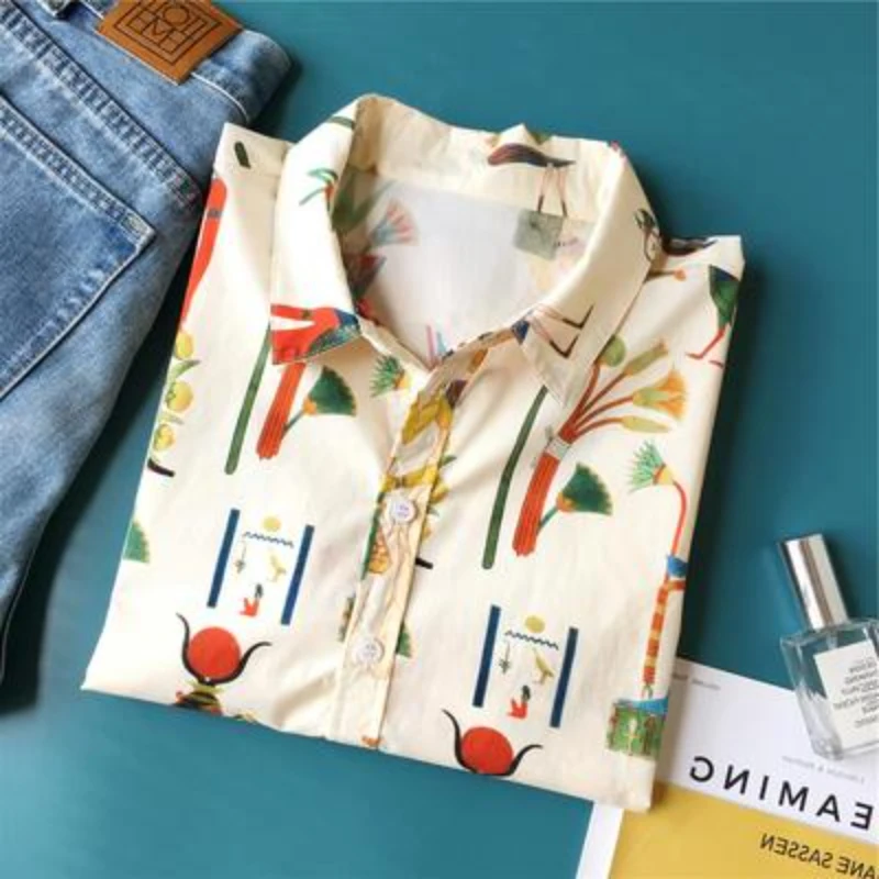 

Блузка женская с принтом Фараона, 2022 хлопок, с длинным рукавом