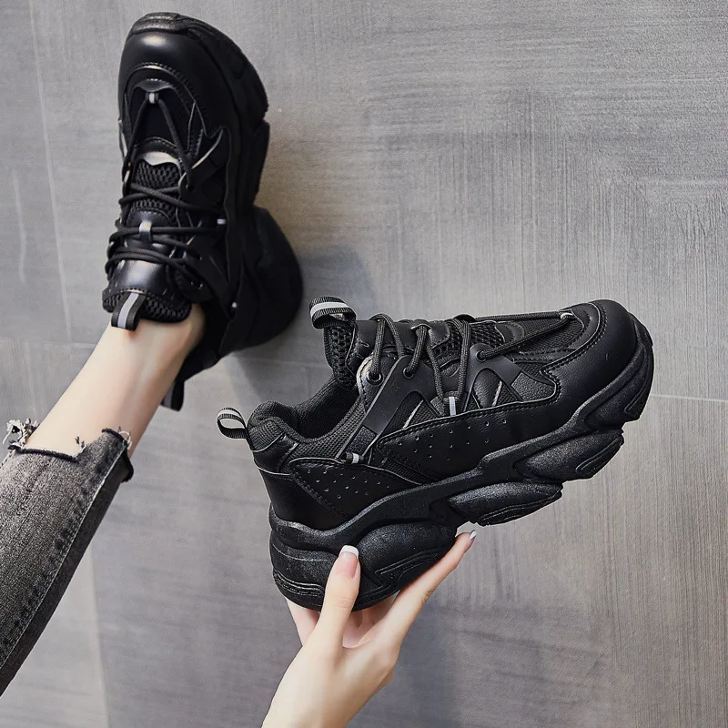 

Women's Lace-up Sneakers Breathable Sports Shoes Platform Woman Vulcanized Shoe Ladies Causal Comfort Walking Flats Large Size