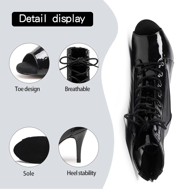 DKZSYIM Sexy Stilettos Women Latin Dance Shoes Black Thin Mesh Boots For Women's Dancing shoes Ballroom High Heels New