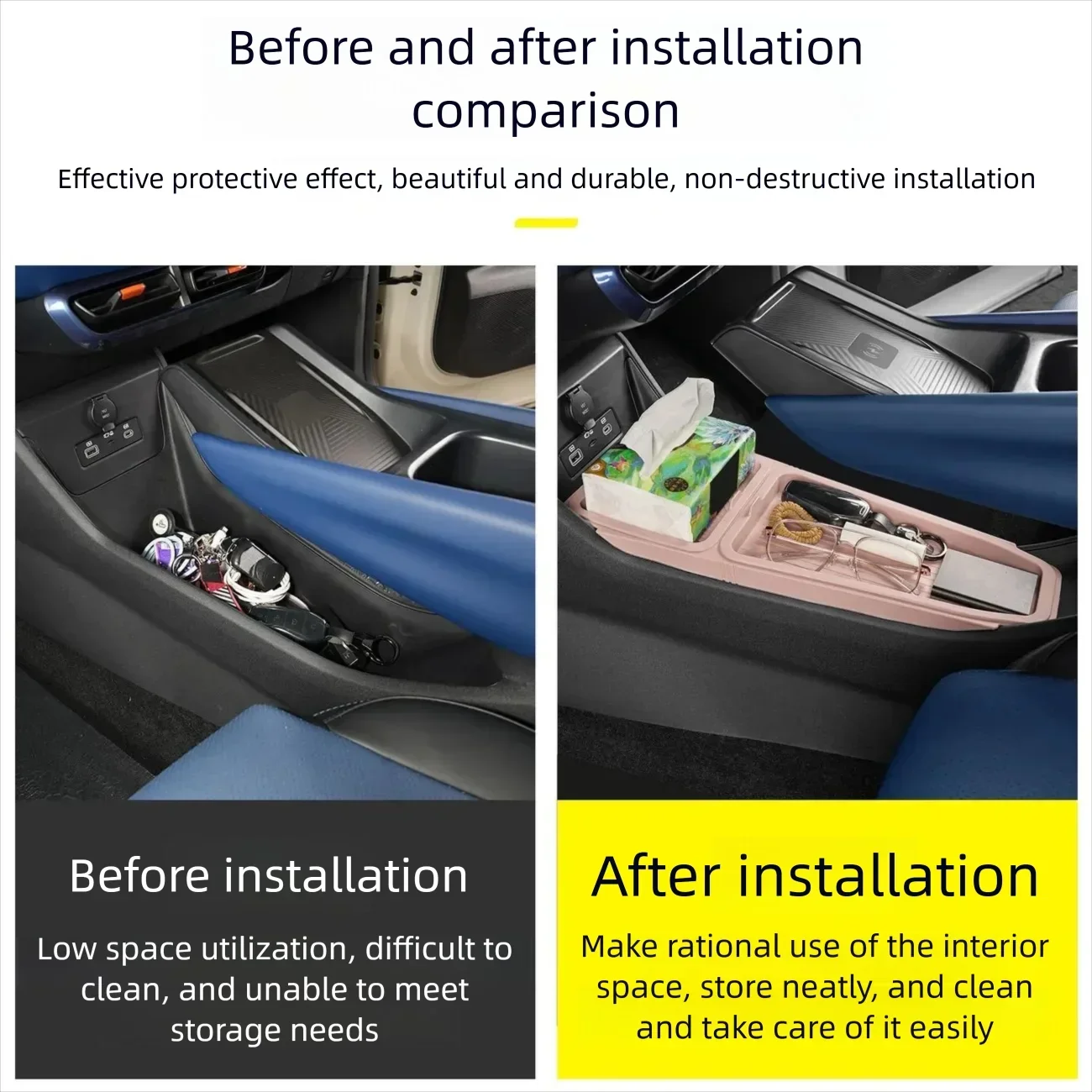 Фото Автомобильный ящик для хранения для BYD Seagull Dolphin Surf Mini Atto 1 2024 2025 2026 под центральным управлением, силиконовая накладка, декоративные аксессуары №2