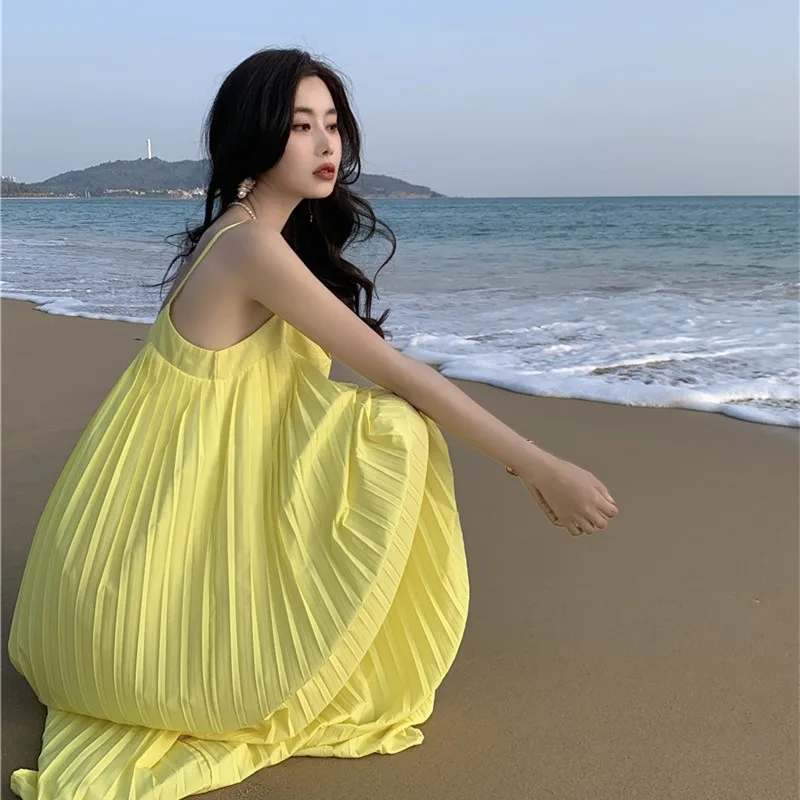 Подходит для женской летней одежды свободное плиссированное платье на