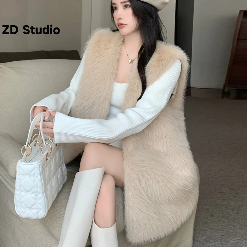 

Женский Длинный жилет [ZD Studio], жилет из искусственного меха енота, Женское пальто из лисьего меха, новинка осень-зима 2023