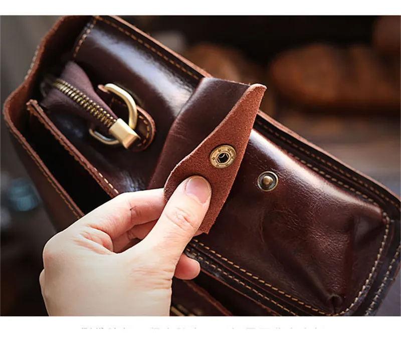 Vintage crazy horse cowhide men multi-pocket briefcase business office work handbag casual genuine leather laptop messenger bag