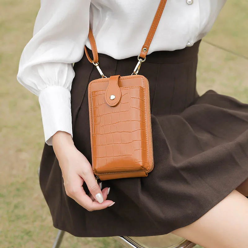 Stone Pattern Design Phone Pocket Shoulder Bag For Women Pu Leather  Female Crossbody Bags Ladies Large Capacity Messenger Purse