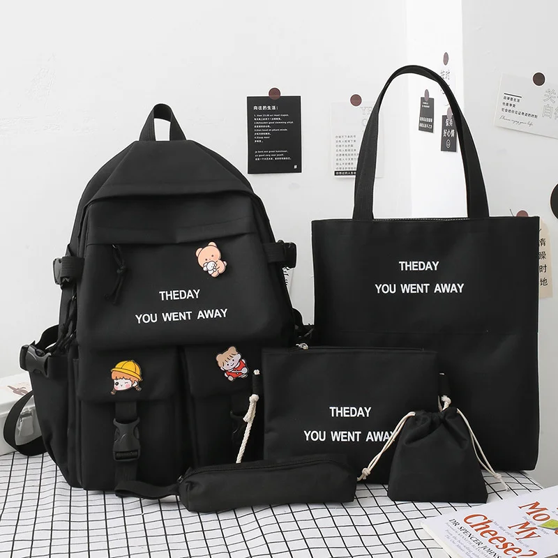 

5pcs/set Nylon Backpacks Waterproof School Bags for Teenagers Girls Patchwork Letter Women Backpack Female Rucksack Mochila