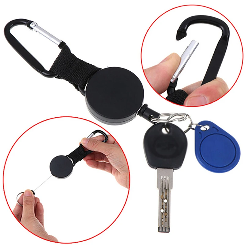 

1PCS Retractable Pull Key Ring Chain Belt Clip with Carabiner Reel Card Badge Holder Recoil Extends To 60cm
