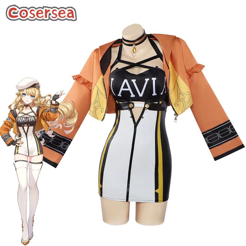 Cosersea Navia Косплей Костюм Genshin Impact Гоночный Женское Платье Cos Хэллоуин Вечеринка