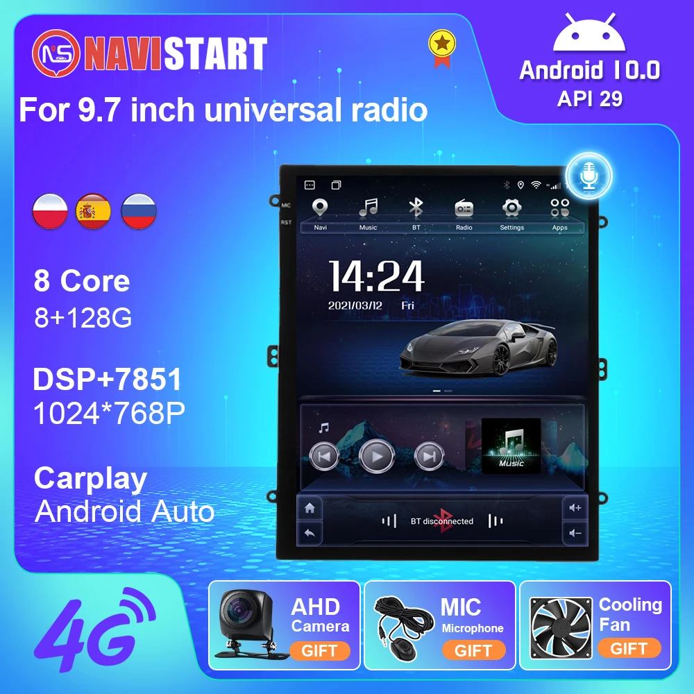 

Автомагнитола NAVISTART универсальная, 9,7 дюйма, Android 10, 4G, Wi-Fi