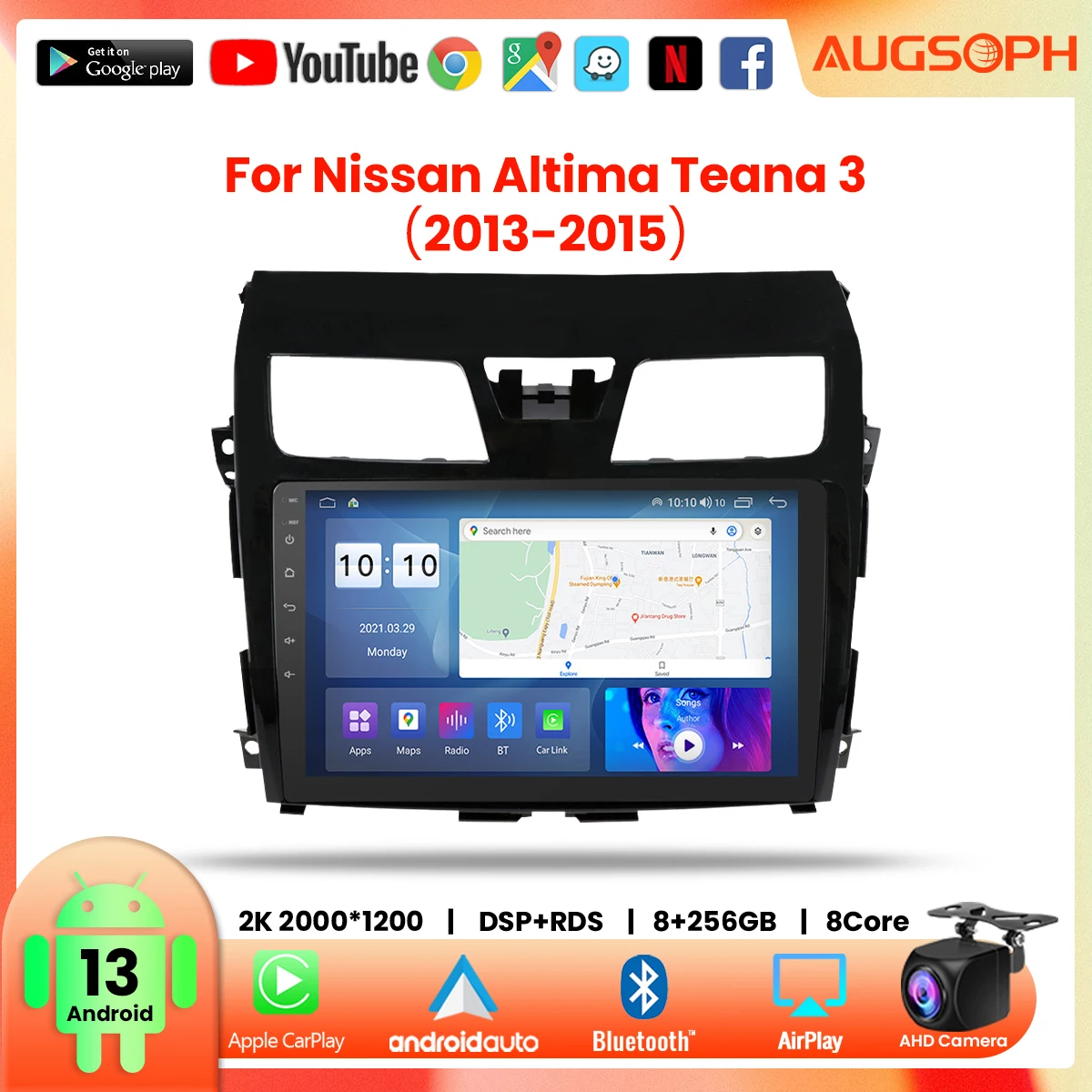 

Автомобильный радиоприемник Android 13 для Nissan AItima Teana 3 2013-2015, 2K мультимедийный плеер с 4G Car Carplay и 2Din GPS-навигацией.