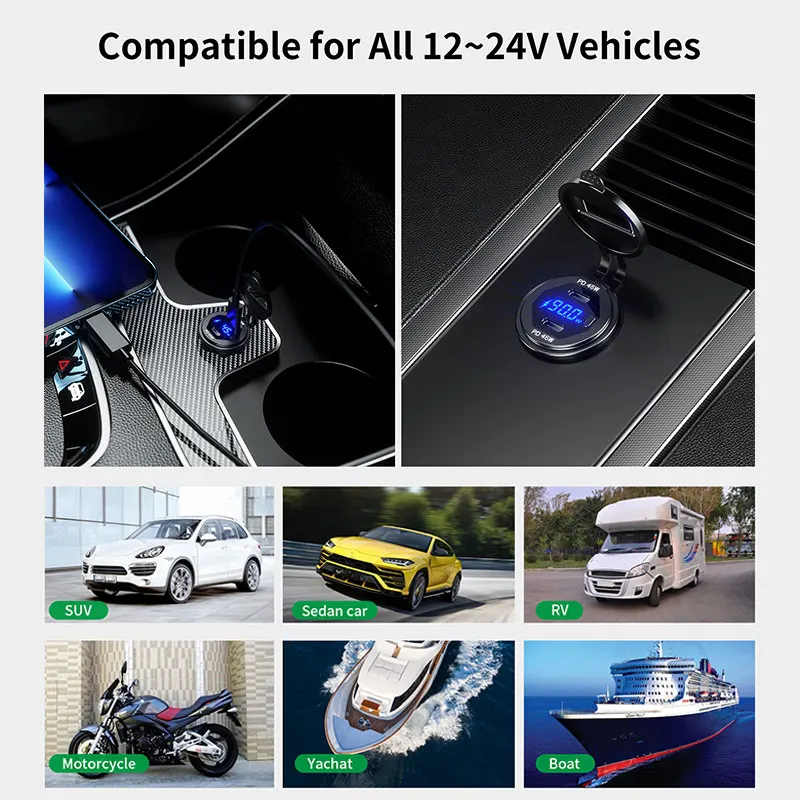 90 Вт двойной USB зарядное устройство розетка адаптер 12 в 24 водонепроницаемый порты