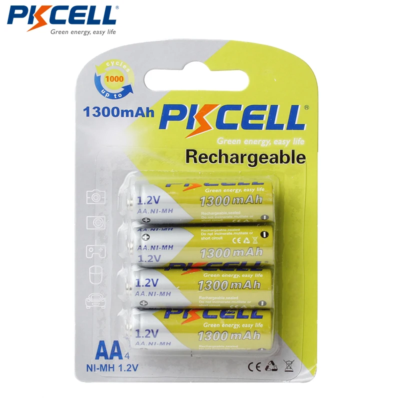 

1Pack/4Pcs PKCELL AA Battery NIMH 1300Mah Ni-MH 1.2V AA Rechargeable Battery Batteries 1.2 Volt 2A Bateria Baterias