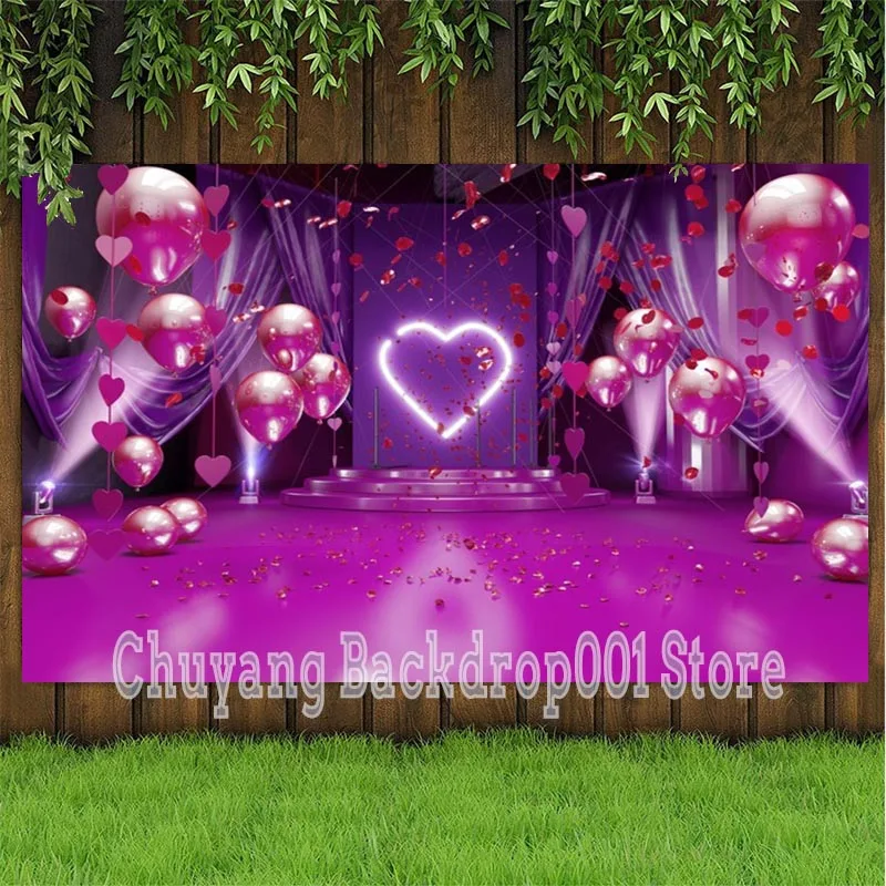 Pink Theme Love Heart Wedding Stage Photography Backgrounds Balloons Marriage Party Backdrops Decor Poster Vinyl