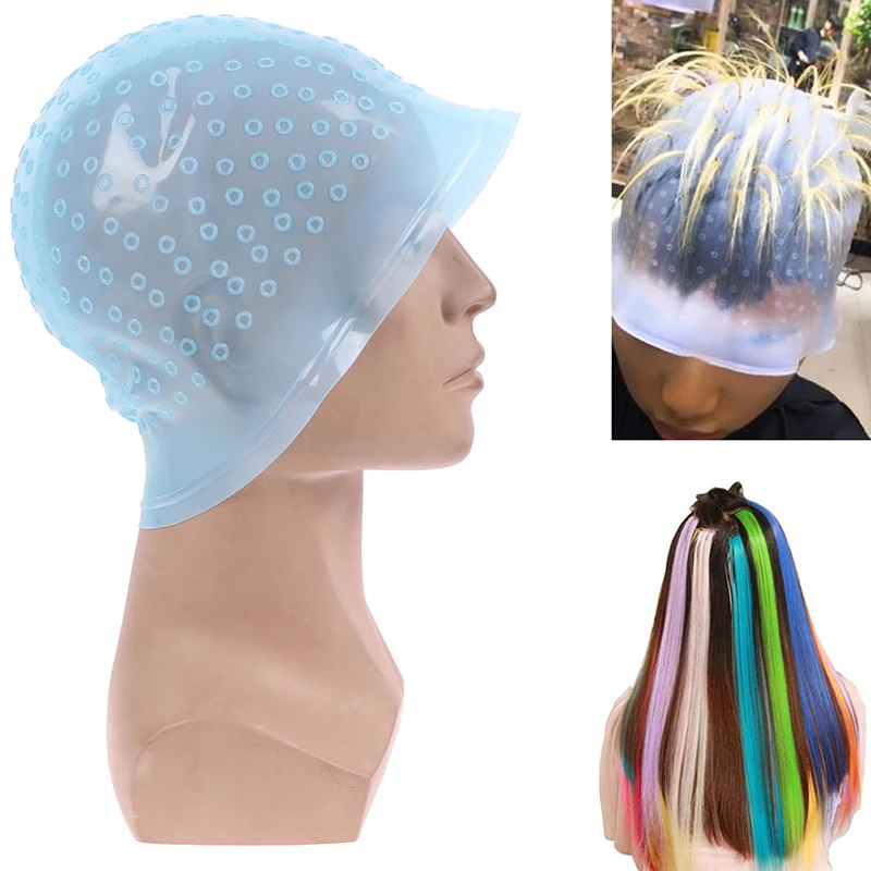 

Silicone Hair Styling Coloring Cap + Hook Needle Color Dye Highlighting Dye Cap