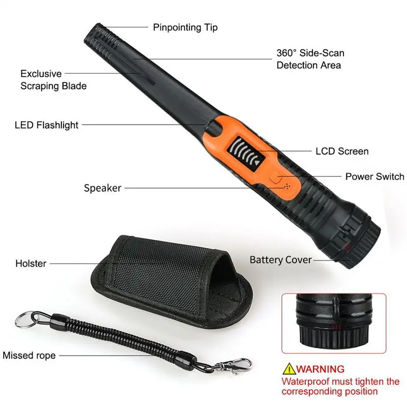 Metal Detector Pinpointer,LCD Display Waterproof with High Sensitivity,360° Scanning,Sound/Vibration IndicationThree Mode
