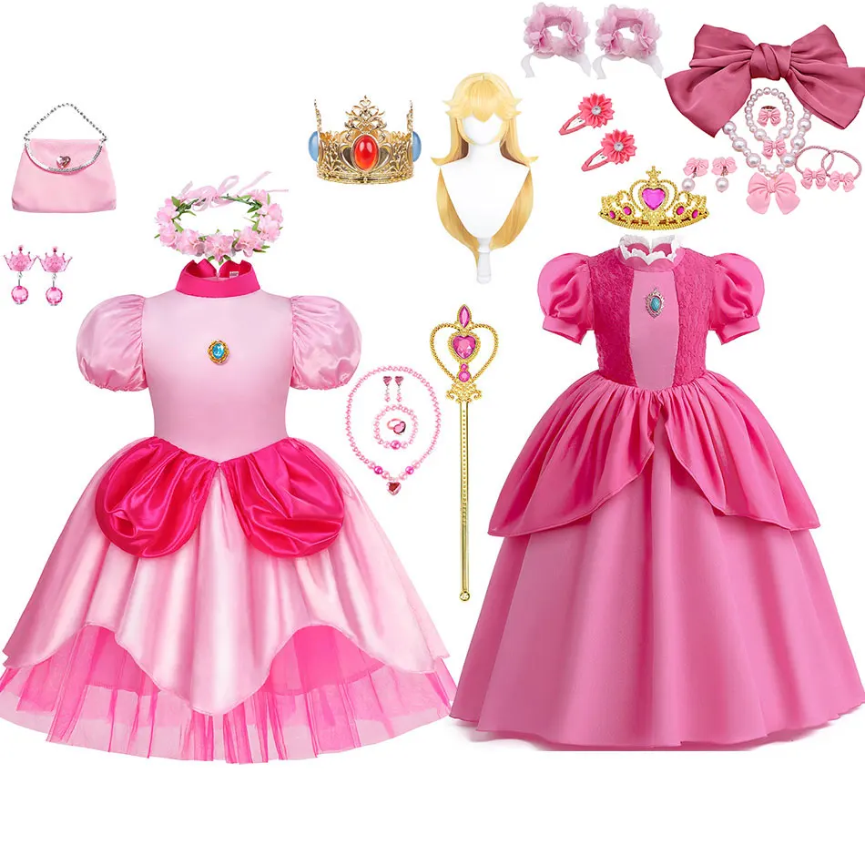 Toddler Girls Peach Princess Dress Birthday Party Christmas Costume Kid Children Festival Carnival Performance Ball Gown 2-10Yrs