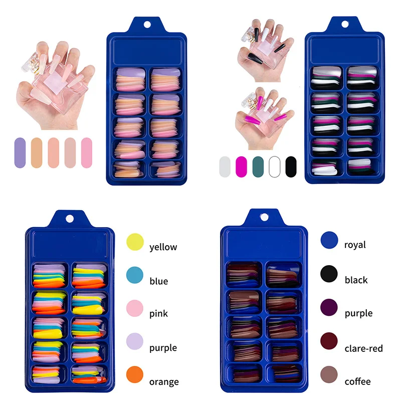 

100PCS Extension Nails Solid Color Self-adhesive Full Cover Manicure Accessories Nail Tips Removable