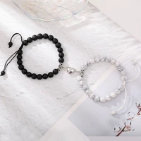 hot sale 2pcsset beads bracelet for lovers natural stone distance heart magnet couple bracelets friendship fashion jewelry gift