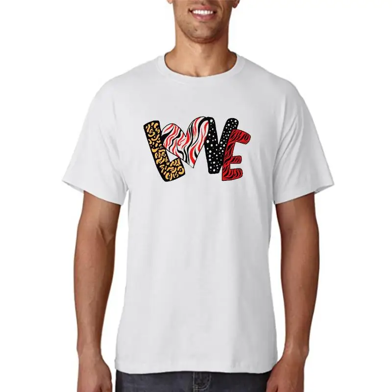 

Модные женские футболки с леопардовым принтом Love на День святого Валентина, летняя футболка с мультяшным принтом, футболка с коротким рукав...