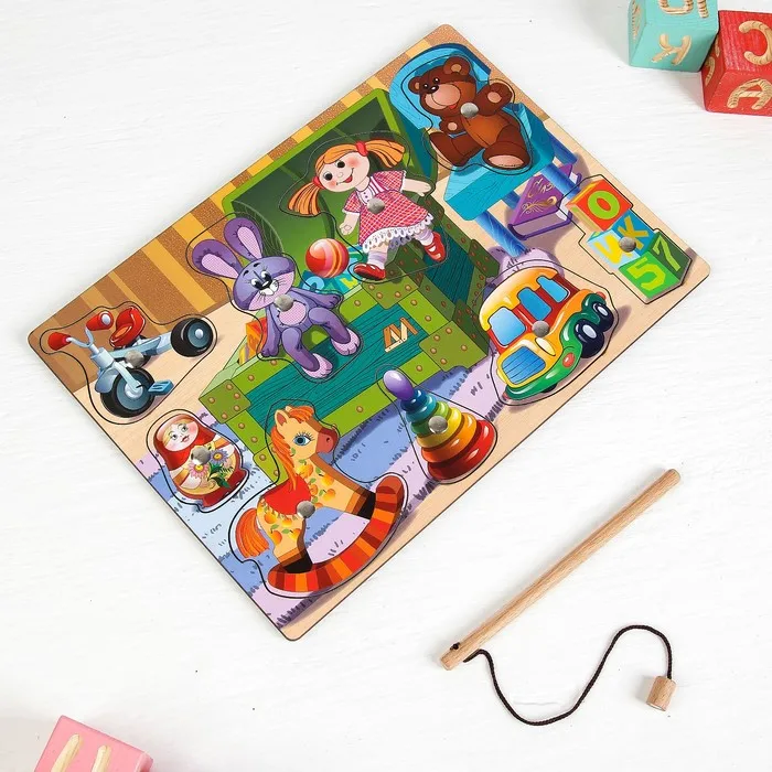 Магнитная рыбалка - пазл «Игрушки», Деревянные Игрушки