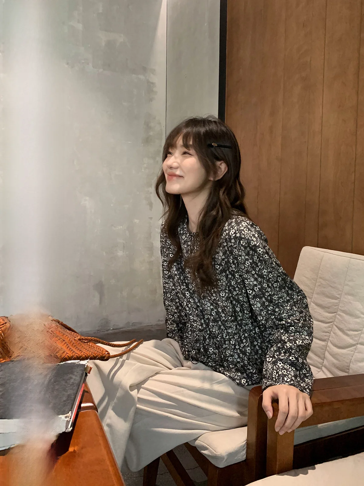 Женская рубашка с длинным рукавом Hello Cannon Облегающая цветочным принтом круглым