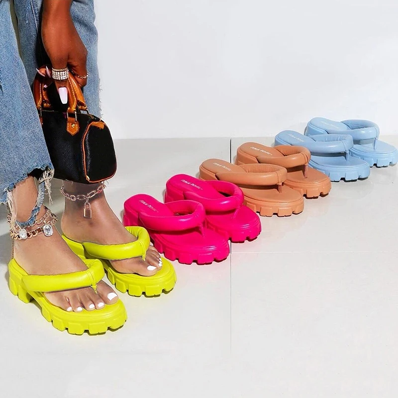 

2022 New Women Summer Fashion Flip-flops Sandals Slippers Shoes Woman Wedges Flat Platform Sandals Casual Flat Slippers Slides