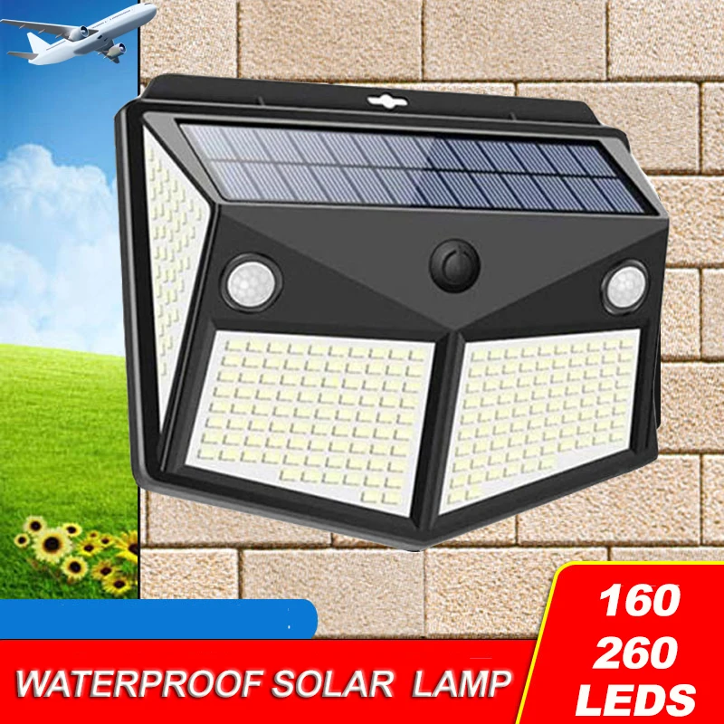 

160/260 Led Lights Solar Power Wall Lamp Outdoor Waterproof Garden Decor Human Body Double Sensor Lighting Solar Energy Light