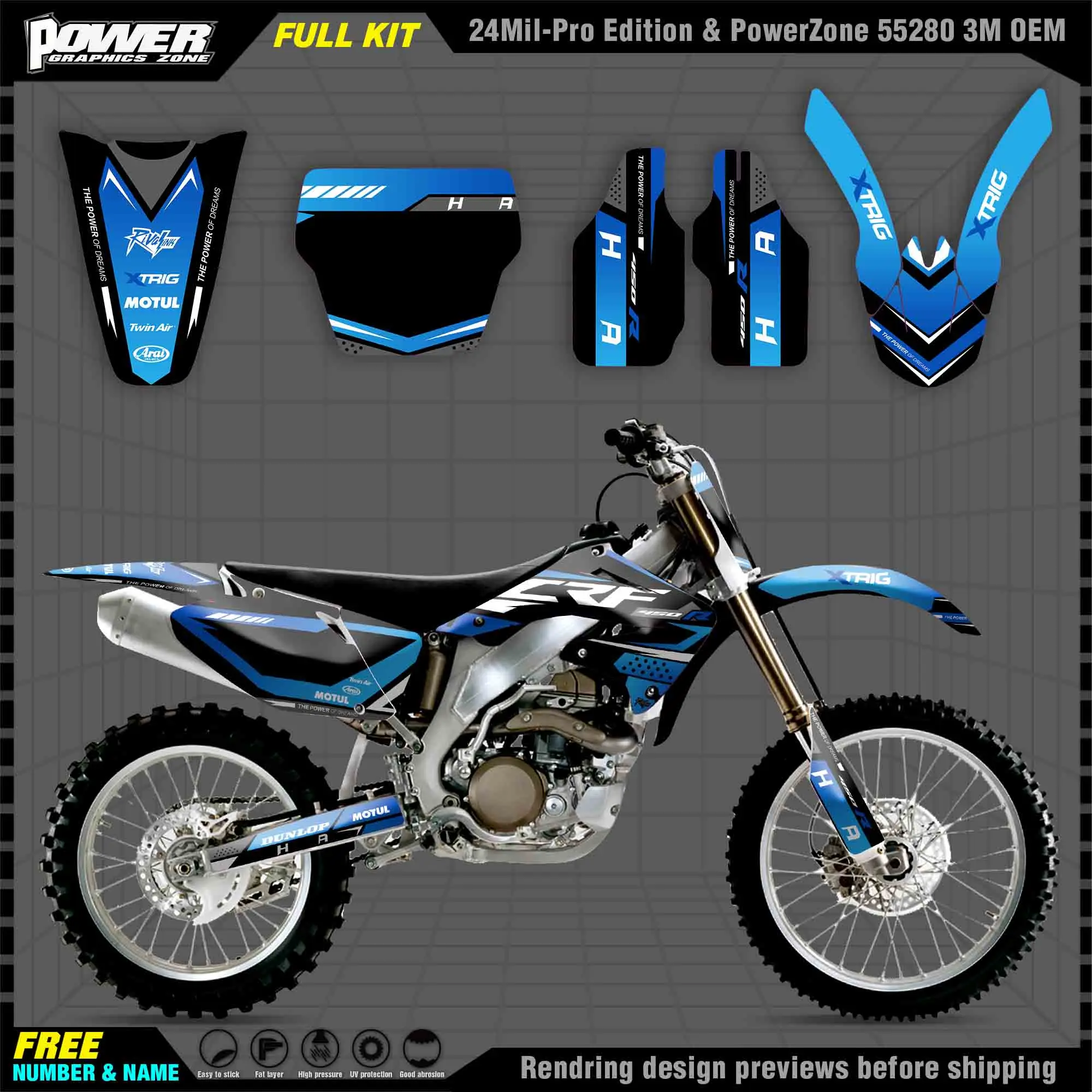

PowerZone Custom Team Graphics Decals 3M Stickers Kit For Honda 02-03 04 CRF450R Stickers 2002 2003 2004 007