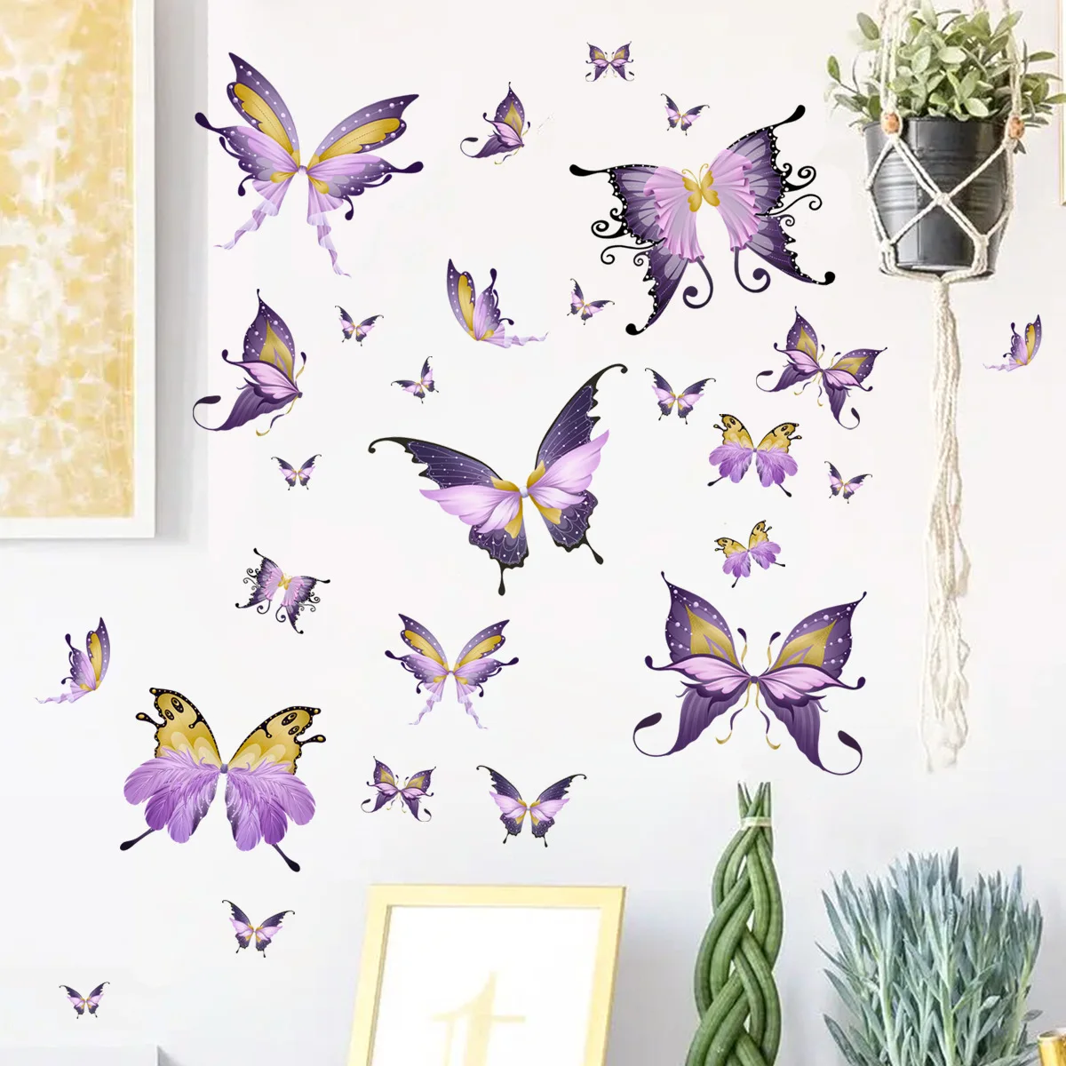 

2pcs/set PVC Wall Sticker, Creative Cartoon Butterfly Design Wall Decal For Home Decoration, Background Wall Decoration