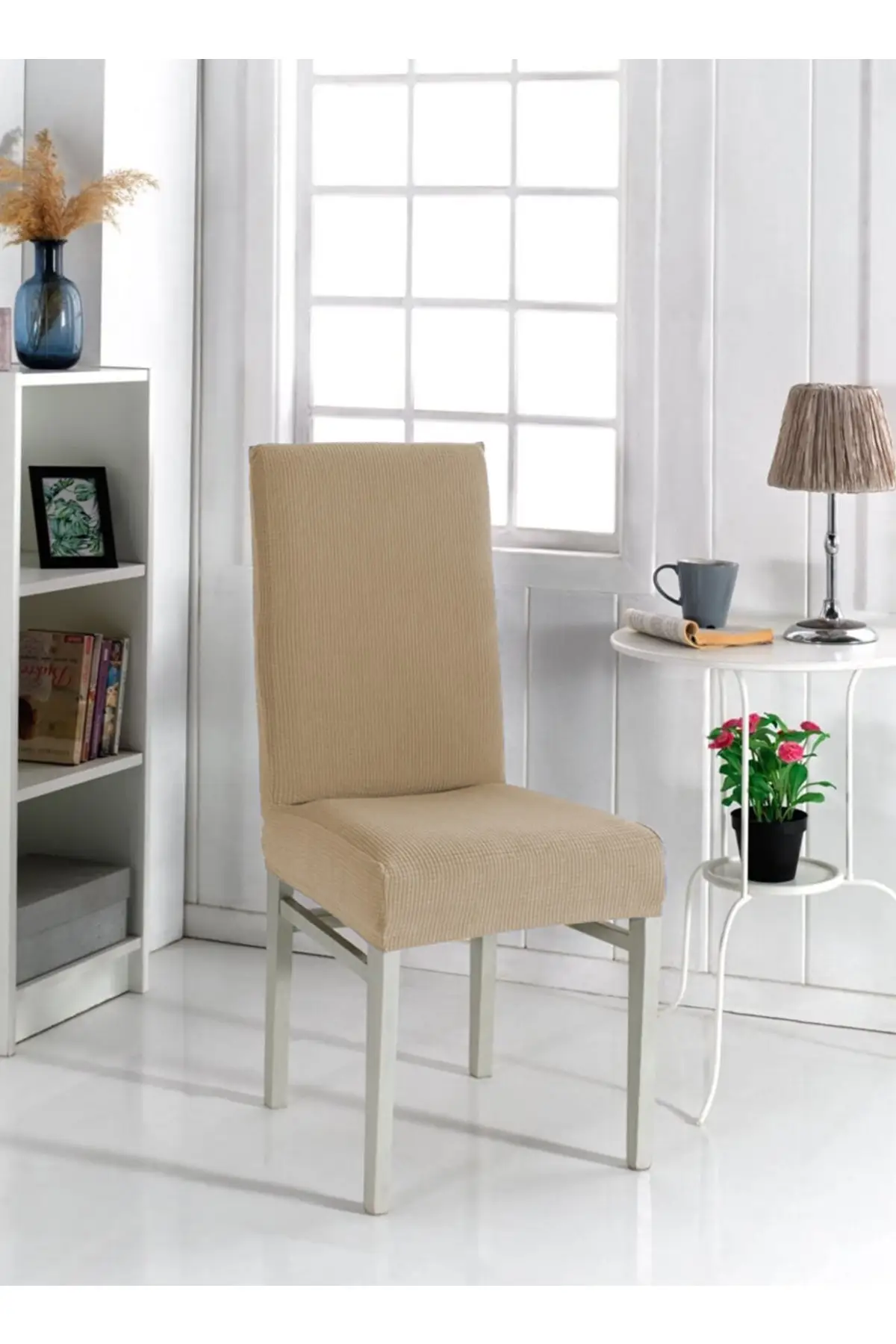 

Chair Case Beige Color Lycra Washable. Home & Furniture Cotton-Polyester Cover Salon Textile