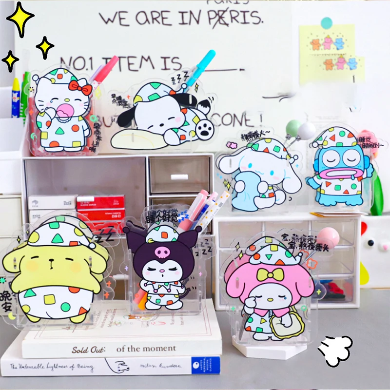 

Kawaii Sanrio Hellokitty Kuromi Mymelody Cinnamoroll Pochacco Pompompurin Pen Container Desktop Decoration Anime Toys For Girls