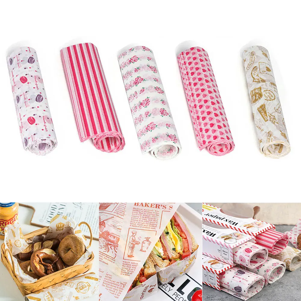 

50Pcs/Lot Wax Papers Food Wrappers Wrapping Papers Food Grade Grease Papers For Bread Sandwich Burger Fries Oilpaper Baking Tool