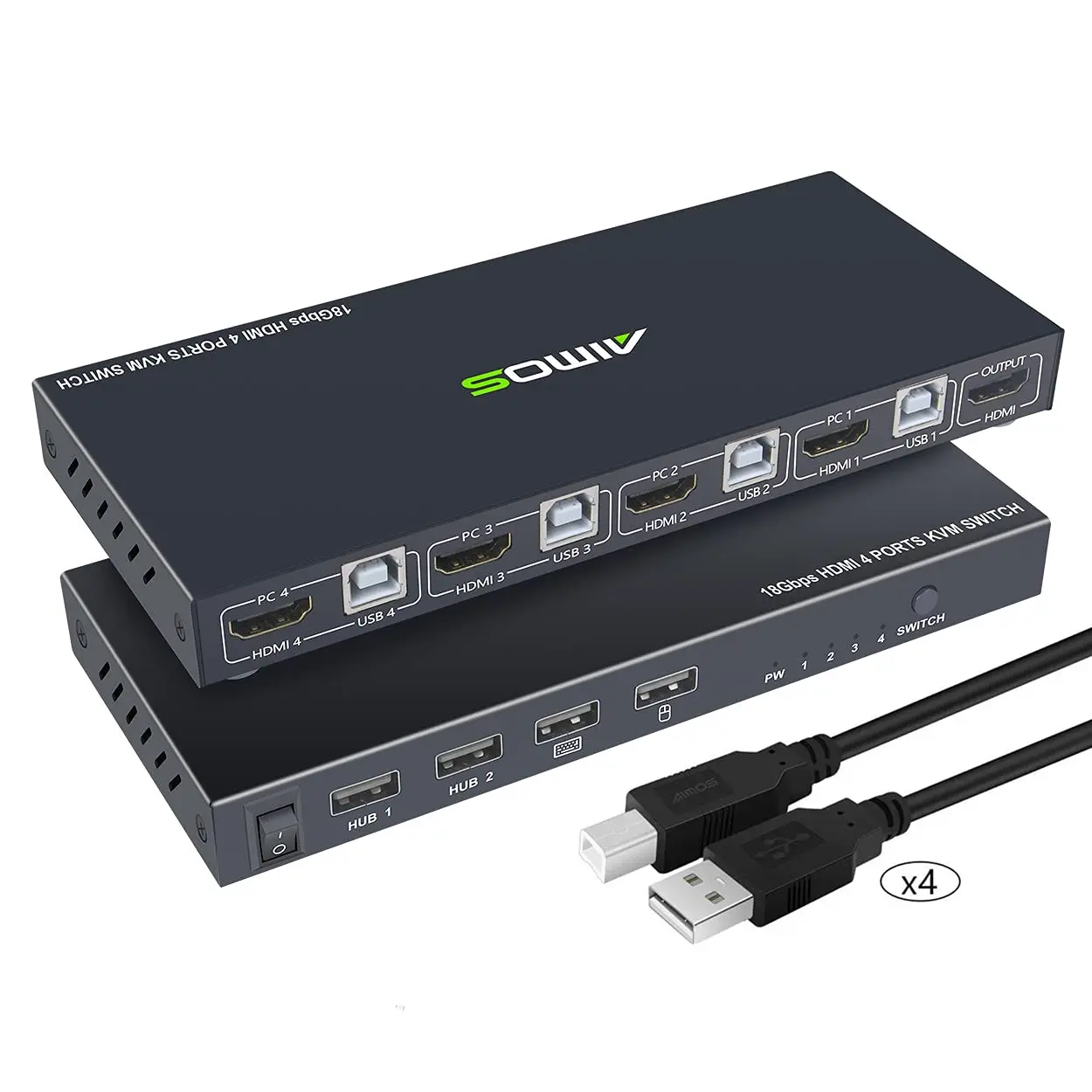 Переключатель AIMOS HDMI KVM с функцией концентратора, USB 4 порта, компьютерная клавиатура, мышь, переключатель с поддержкой порта 4K для ноутбука, ПК, Xbox HDTV