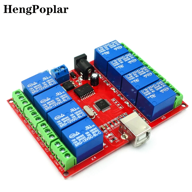 

8 Channels DC 12V Relay Module / Computer USB Type-B Control Switch Driver PC Intelligent Controller DC 12V Board for Smart Home