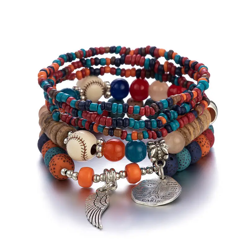 

Multilayered Seed Beads Rainbow Beaded Bracelets For Women's Accessories Wings Charm Bangles And Bracelets Vintage Girl Jewelry