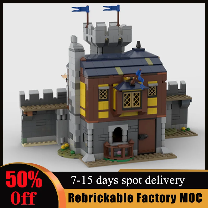 

1076PCS Medieval Guardhouse Customized MOC Castle Black Falcons Model Building Blocks Bricks Children Birthday Toys Xmas Gifts