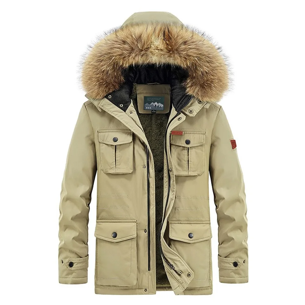 Winter Parka Jacket Men Fashion Clothing Fur Trim Hooded Jacket Fur Lined Thicken Warm Outdoor Coats Men Plus Size 8XL Coats