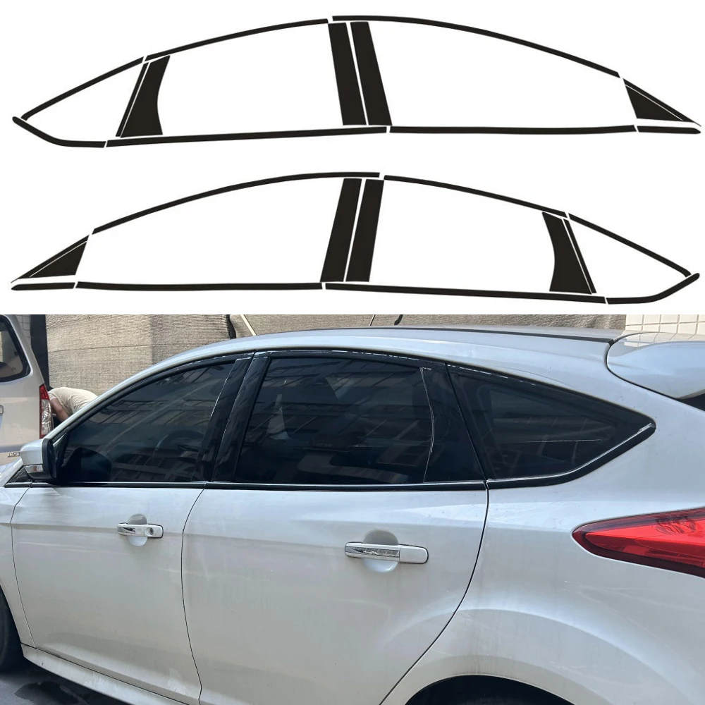 Фото Хромированная наклейка на окно для Ford Focus 2012-2018 глянцевая/кованая черная внешняя наклейка из углеродного волокна №1