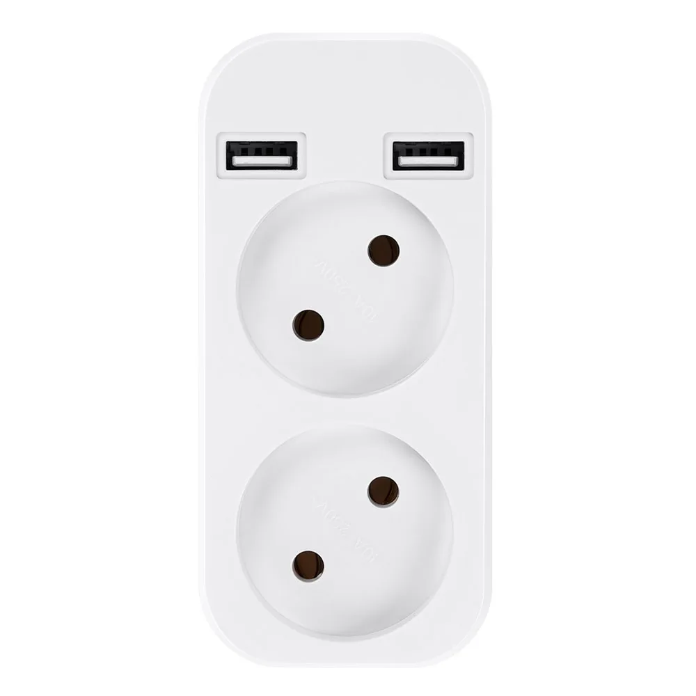 

European Style Dual Socket AC 250V USB 5V 2A Output Plug Adapter Russia Germany France Power Adapter EU Plug Socket