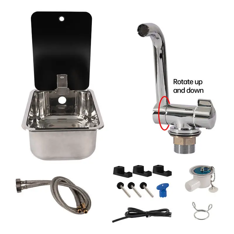 Небольшая узкая раковина для автофургона из нержавеющей стали со стеклянной