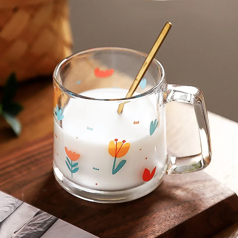 

Milk Cup New Arrival 유리컵 Cute Flower Home Kitchen Bar Glass Coffee Mug Breakfast Drinkware Water Cup For Kitchen кружка