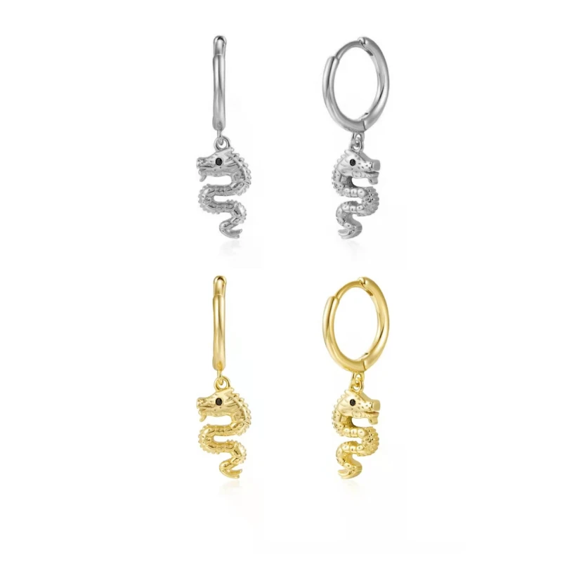 

Wholesale Lucky Chinese Dragon Pendants Drop Earrings for Women Black Zircon Animal Piercing Earring Jewelry Accessories Brincos