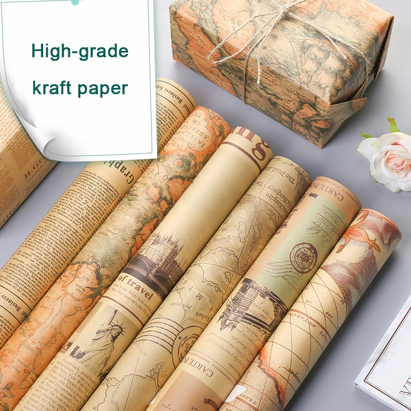 

10pcs/lot Retro Kraft Wrapping Paper Bouquet Flowers High-end Paper Birthday Gift Box festival Handmade Material Cover Newspaper