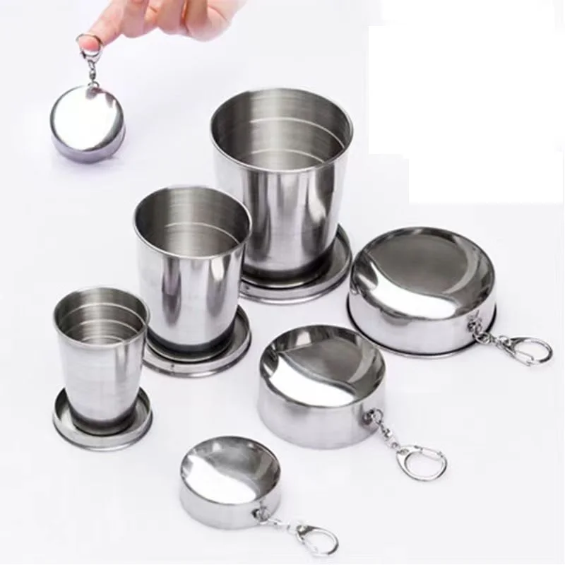 

3Pcs/Set Stainless Steel Folding Cup Telescopic Mug for Tea with Keychain Handcup Portable Outdoor Travel Camping Drinkware