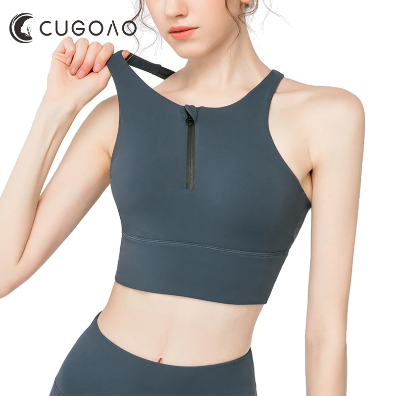 

Спортивный бюстгальтер CUGOAO на молнии спереди, женское нижнее белье, укороченный топ для йоги с пуш-ап, бюстгальтеры, однотонный спортивный ж...