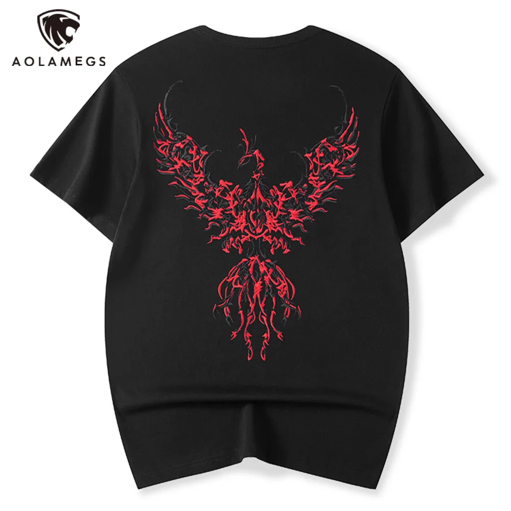 

Футболка мужская с вышивкой Феникс, хлопковая Повседневная Уличная одежда в китайском стиле, топ оверсайз с короткими рукавами, на лето