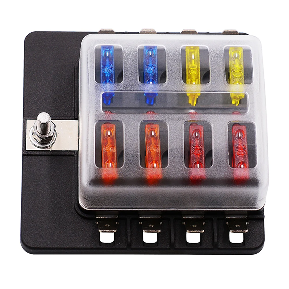 

12-30V 1 in 8 Out Car RV Fuse Box Base Insurance Insert PC Terminal Block Black