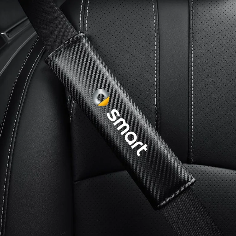 

For SMART Fortwo Forfour 453 451 450 Decorate Seat Belt Carbon Fiber Leather Safety Belt Shoulder Cover Car Interior