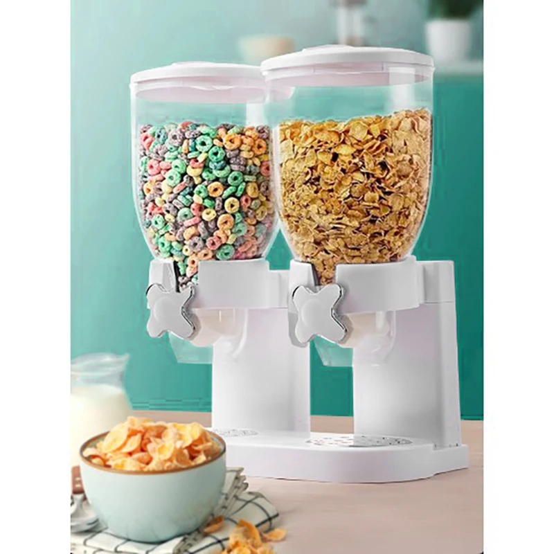 

1Pcs Double Tower Cereal Dispenser Candy Snack Cylinder Jars Twin Cylinder Dry Food Storage Dispenser Cereal Jarsl